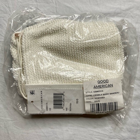 NWT Good American Crinkle Basic Bandeau Top Ivory Size 00/0 (XXS/XS) - Picture 8 of 9